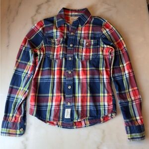 Abercrombie & Fitch Red, Navy & Green Plaid Button-Down Shirt